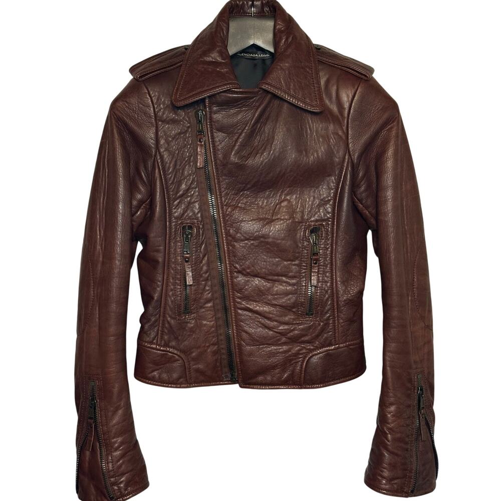 Balenciaga.Leather Chocolate Moto Biker Jacket FR 38 Y2K Nicolas Ghesquière era